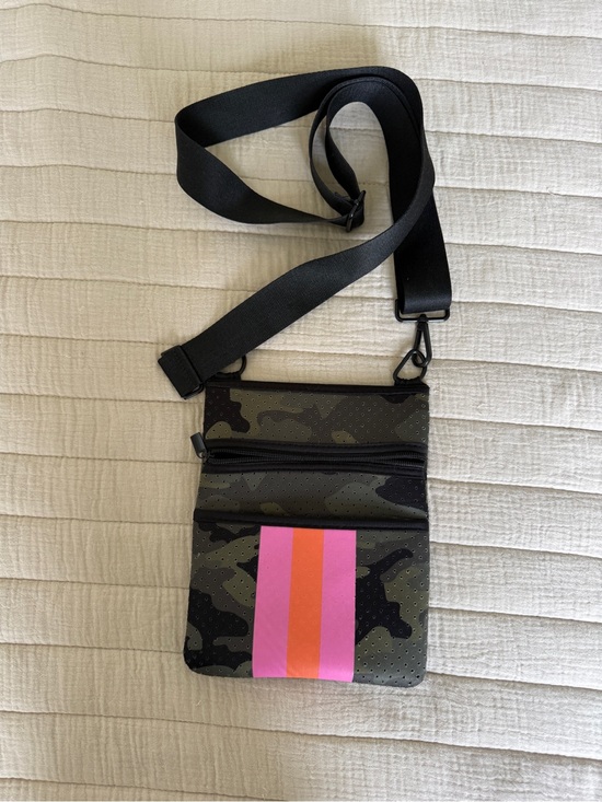Other - Crossbody Bag - Black Camouflage with Pink & Orange Stripe